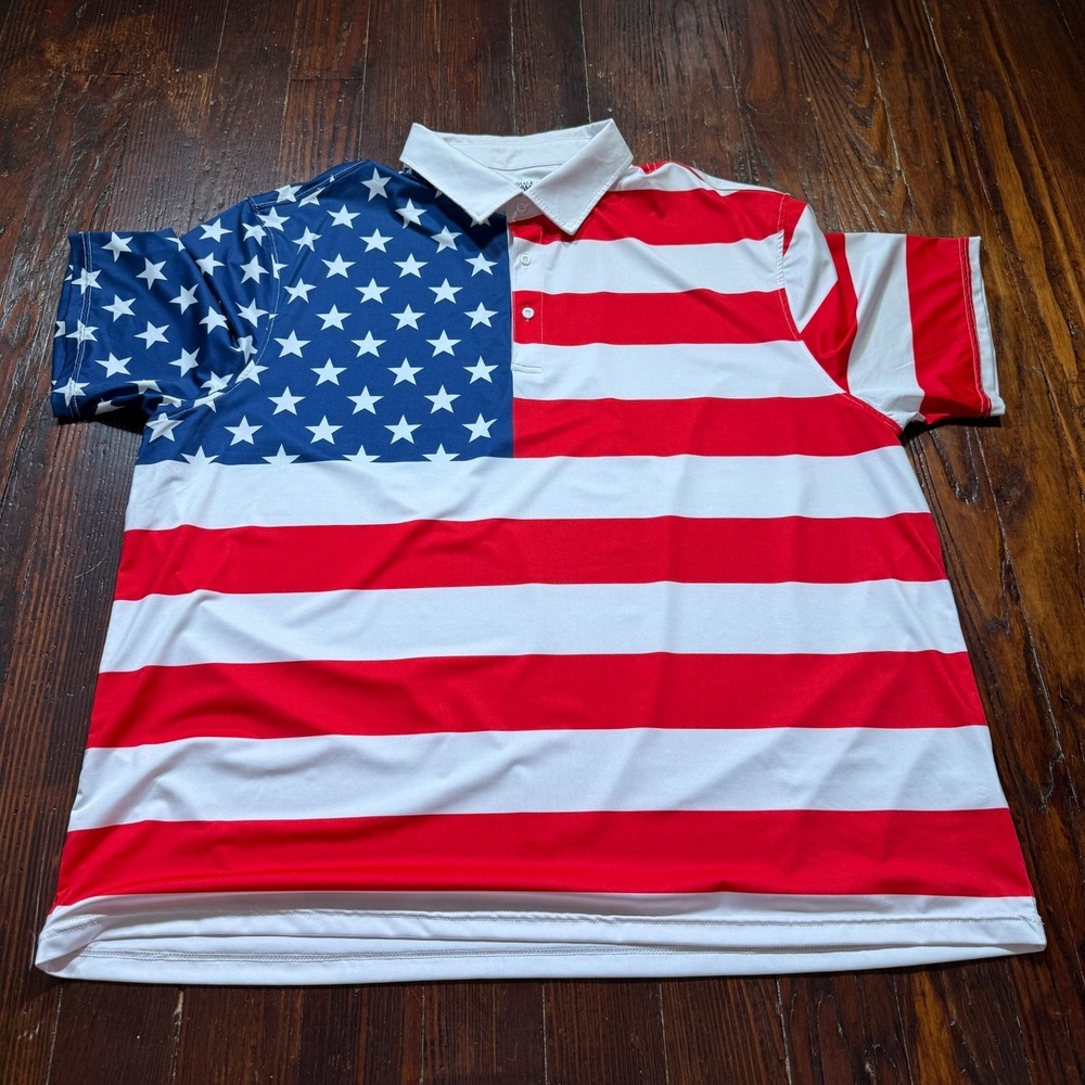 Royal & Awesome Polo Mens 3XL USA Flag Patriotic Golf Performance